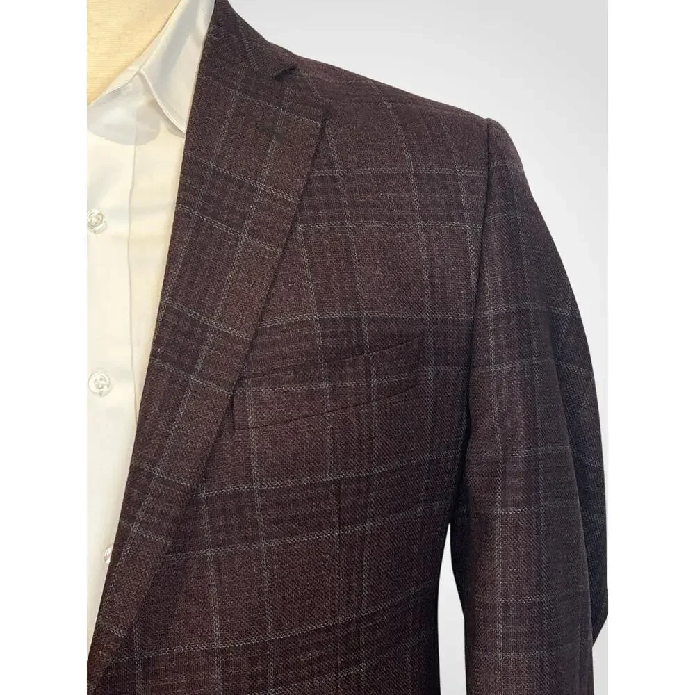 Ermenegildo Zegna Traveller Australian Wool Heathered Merlot Burgundy Plaid 44L